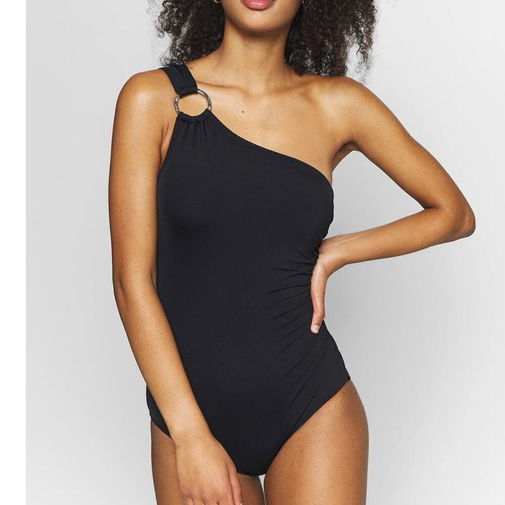 Michael Michael Kors Womens Black One-shoulder Underwire One Piece Swimsuit Sz 8